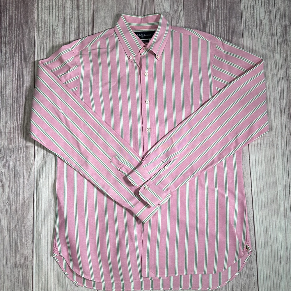 Men’s Vintage Polo Ralph Lauren Shirt Long Sleeve Button Down Pastel Striped